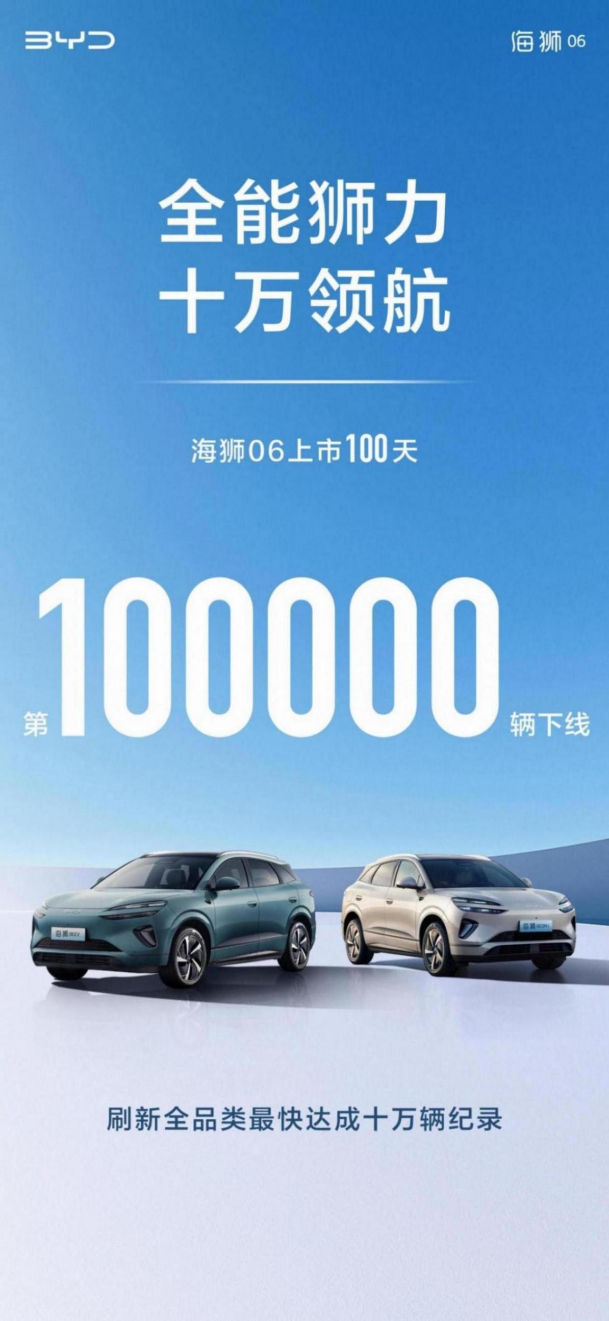 上市以來(lái)僅用100天 比亞迪海獅06第100000輛整車下線
