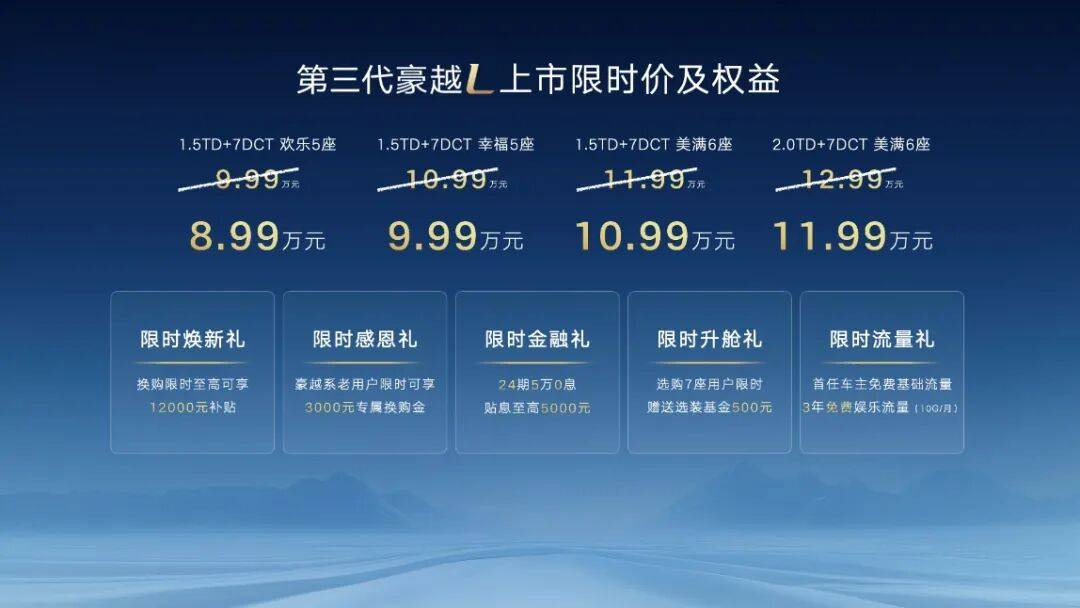 吉利第三代豪越L正式上市,上市限時(shí)價(jià)8.99萬(wàn)起